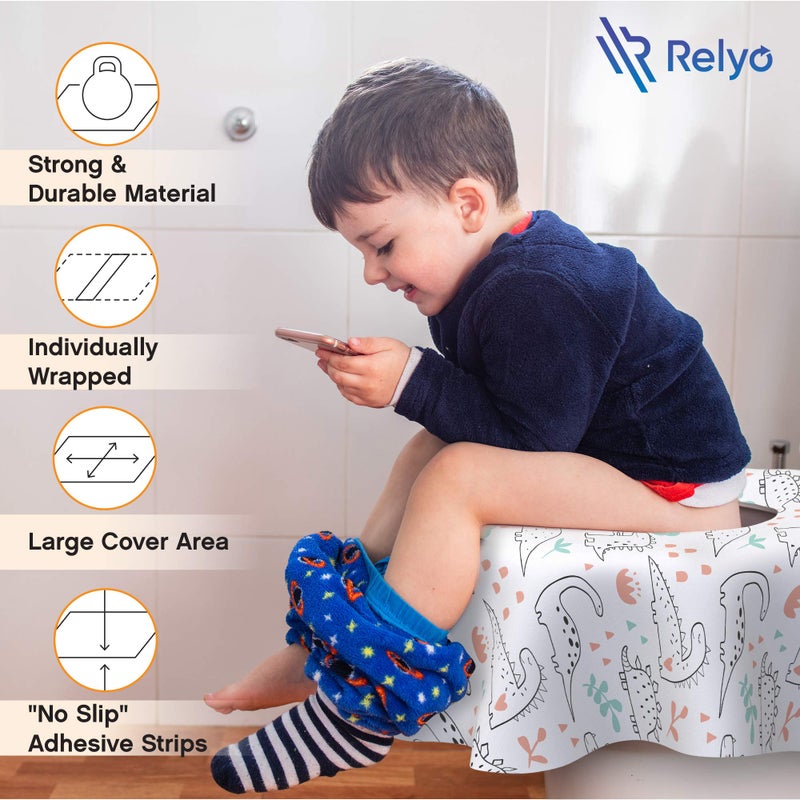 Relyo Toilet Seat Covers Disposable - 20 Pack - Waterproof, Ideal for Kids and Adults - Extra Large, Individually Wrapped for Travel, Toddlers Potty Training in Public Restrooms (Dinosaurs, 20) - Image 5